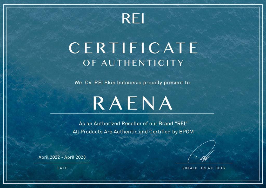 Rei Skin Reseller Certificate