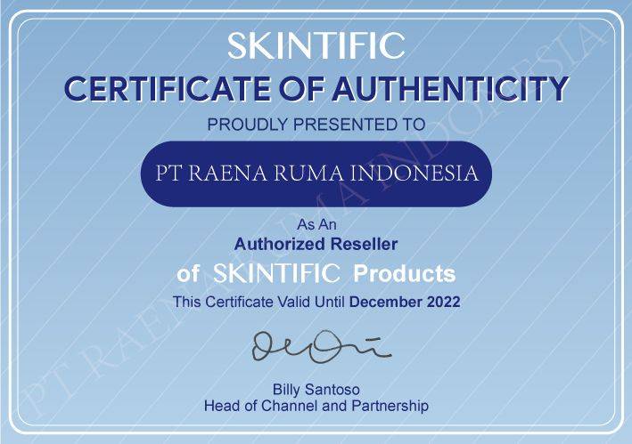 SKINTIFIC Certificate